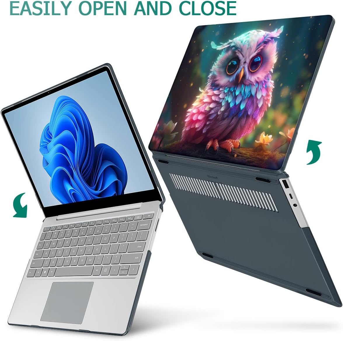 Tuiklol Case for 15 Inch Microsoft Surface Laptop 5/4/3 2022-2020, Model 1979/1953/1872/1873 Hard Shell Cover, Keyboard Cover+Screen Protector+Dust Plugs,Rainbow owl