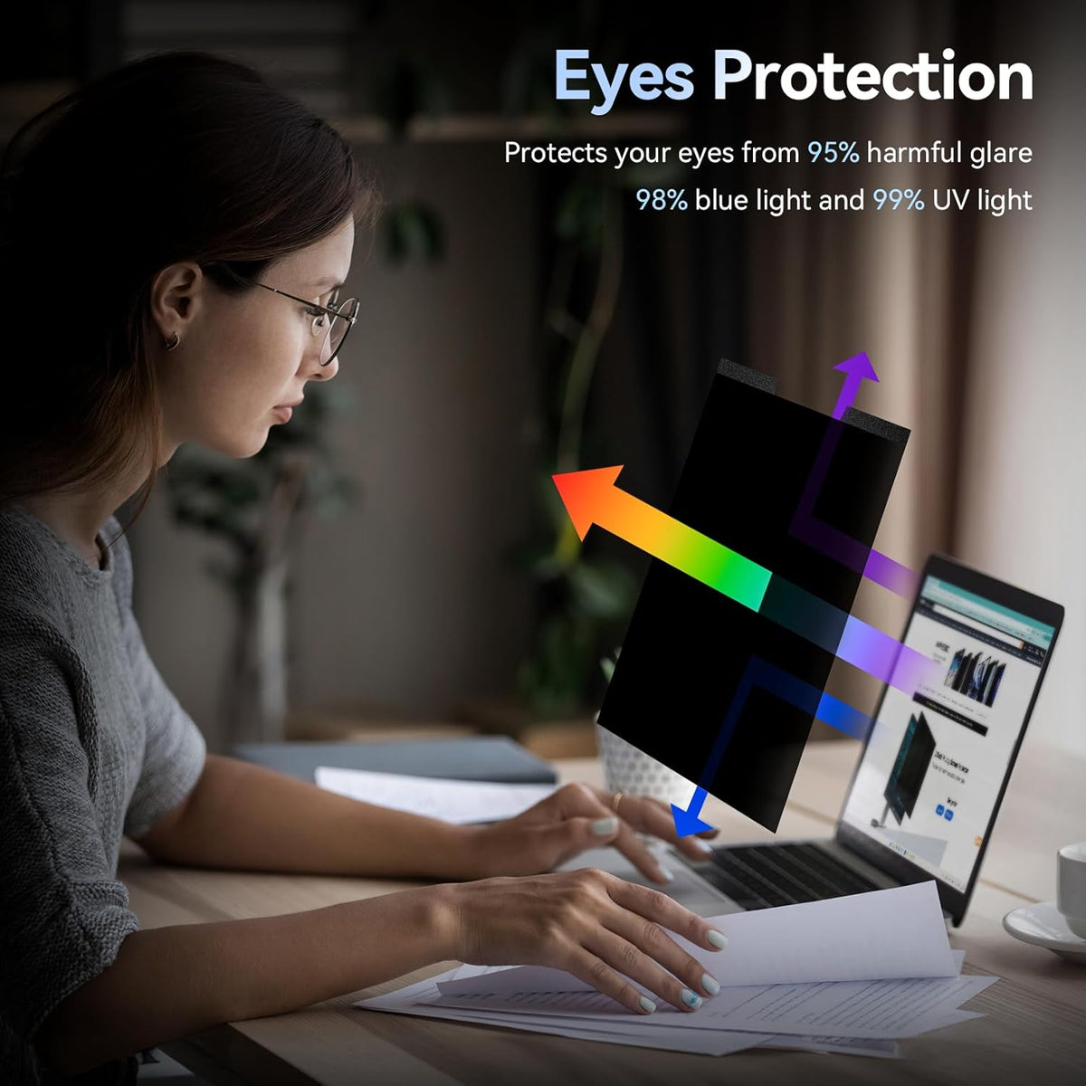 Magnetic 15.6 Inch Laptop Privacy Screen for 16:9 Computer Monitor, Removable Anti Glare Blue Light Filter Protector, 15 in Privacy Shield Compatible with Lenovo Hp Dell Acer Asus Thinkpad Envy Xps