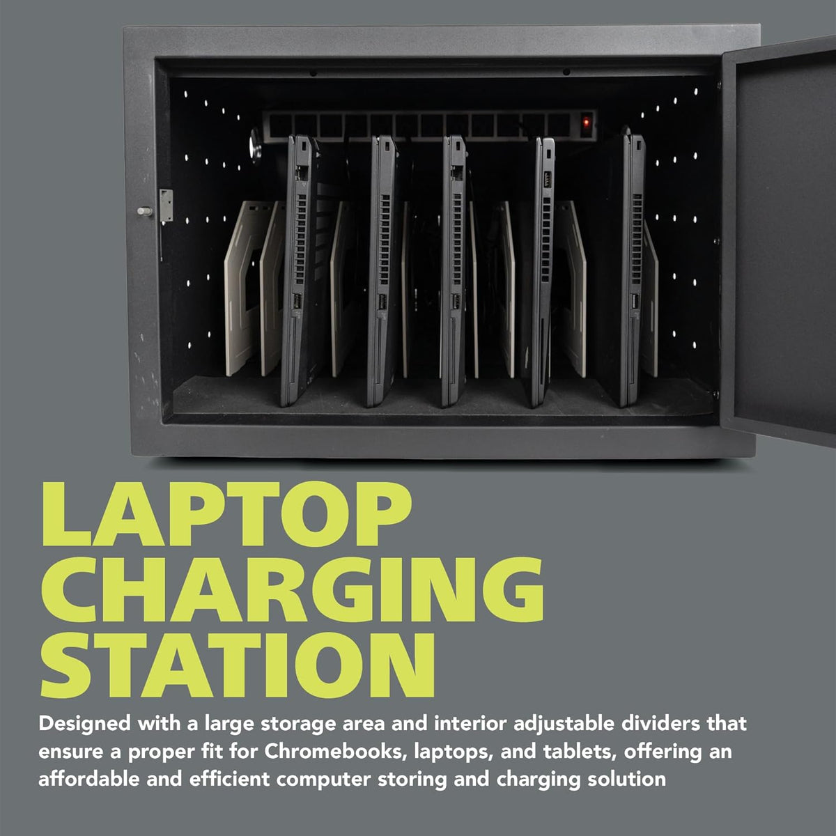 Pearington 12-Device Charging Station for Laptops and Tablets, Wall-Mount Lockable Charging Cabinet for 12 Tablets/Chromebooks, Black
