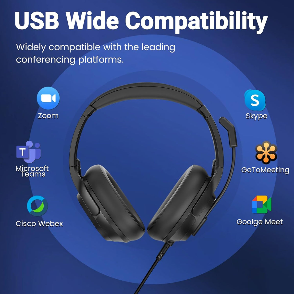Headset with Microphone for PC, USB Computer Headsets AI-Powered Environmental Noise Cancelling Headphone with Busylight, Mic Mute Boom & Volume Control, Wired Over-Ear Headset for Laptop/Work/Office