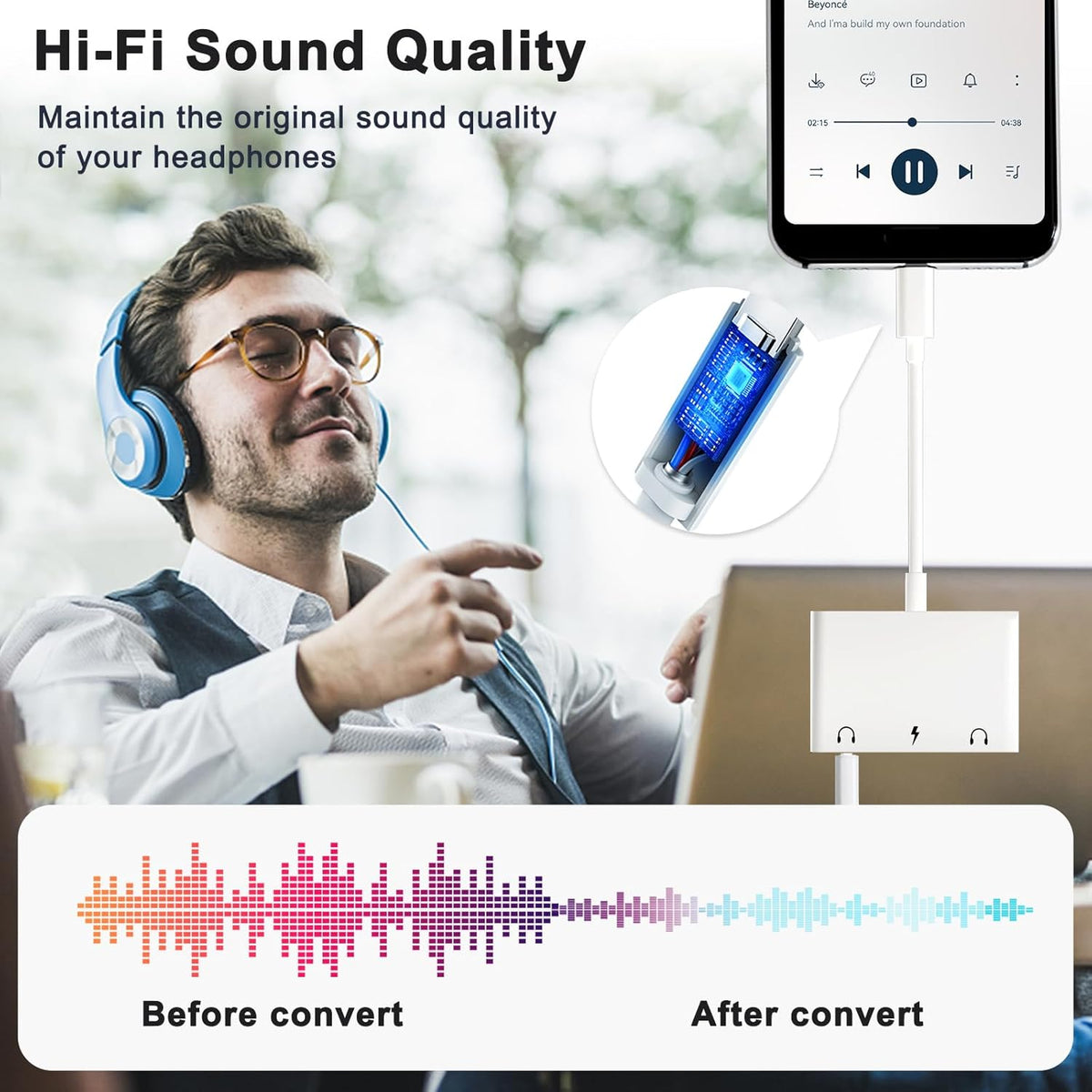 USB C to 3.5mm Audio Adapter, 3 in 1 Aux to USB C Headphone Splitter Dual 3.5mm Audio Jack and PD 60W Fast Charging, Compatible for iPhone 15 16,Galaxy S22 S21/Note 20,Pixel 4 3 XL,Huawei,etc