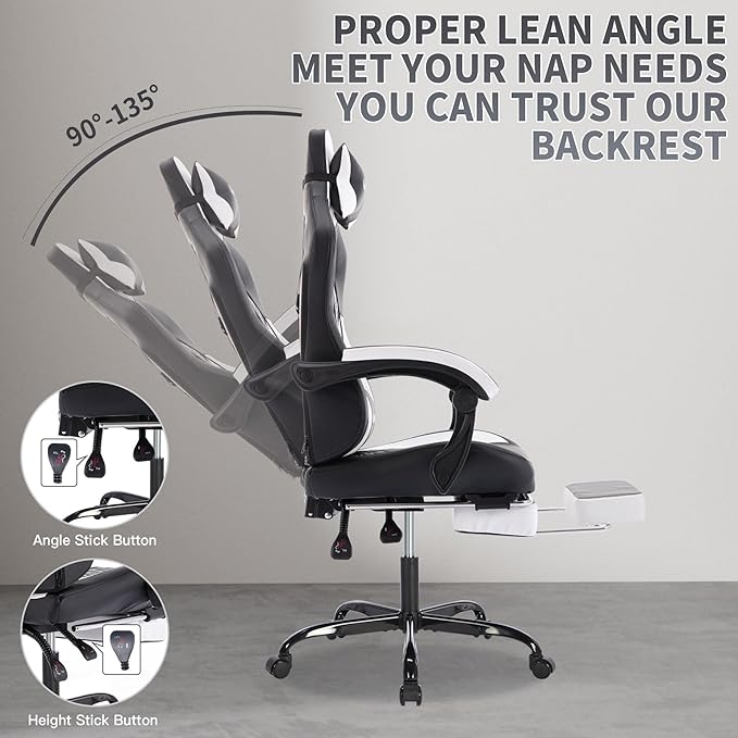 Gaming Chair Home Office Computer Chair Ergonomic Executive Swivel Rolling Chair with Footrest Comfortable Headrest and Lumbar Support for Back Pain Women Men (Black)