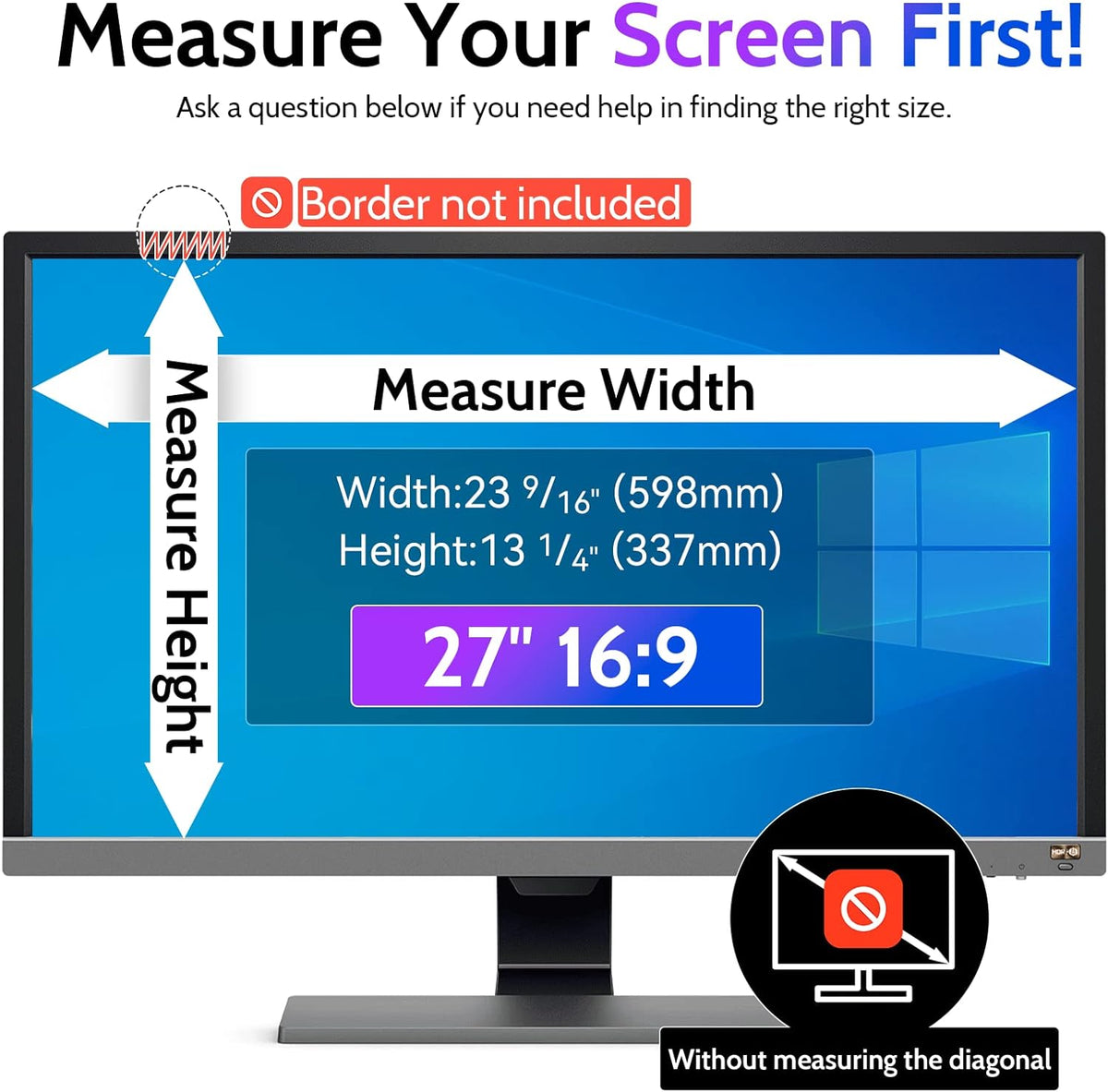 Computer Privacy Screen 27 Inch for 16:9 Widescreen Monitor, Removable 27inch Anti Blue Light Anti Glare Monitor Privacy Filter Shield (23 9/16" x 13 1/4")