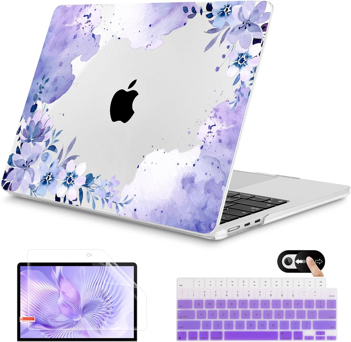 Mektron for 2025 M4 MacBook Air 13.6 Inch A3240 Case Fits 2023 A2681 M2 2024 A3113 M3 Chip with Liquid Retina Display Touch ID, Printed Plastic Hard Shell Cover for MacBook Air 13.6", Purple Floral