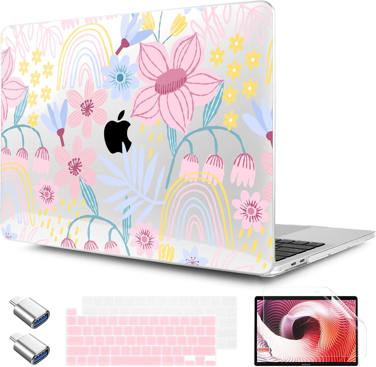 TWOLSKOO Compatible with MacBook Pro 13 inch Case 2023-2016 A2338 M2/M1 A2251 A2289 A2159 A1989 A1706, Plastic Hard Shell Cover & Keyboard Skin & Screen Protector, Floral Spring