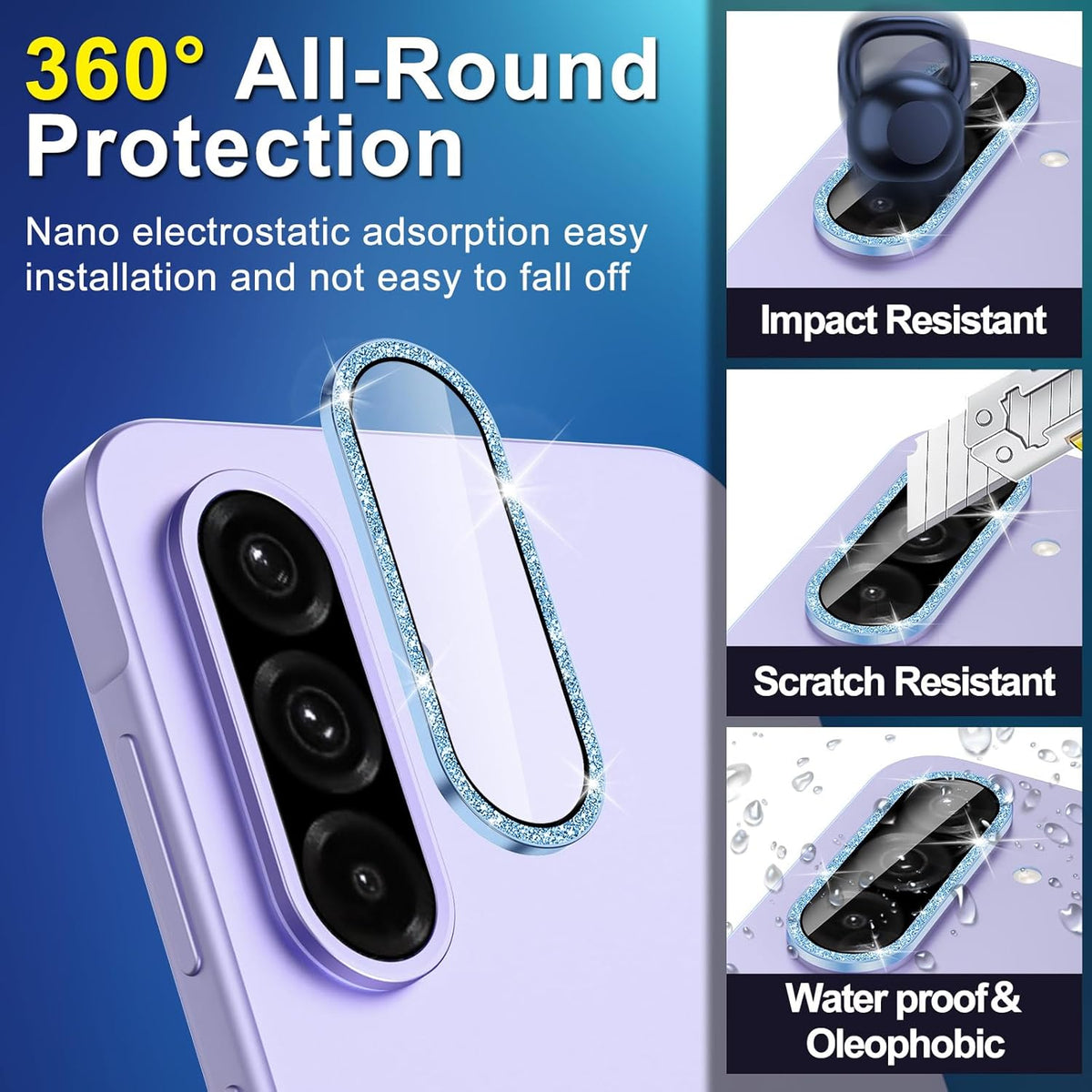 for Samsung Galaxy A26/A36/A56 Camera Lens Protector, Individual Metal Ring Tempered Glass Lens Cover, [Strong Adsorption] Scratch Resistant Ultra-Thin HD Clear Lens Cover, 1 Set-Blue