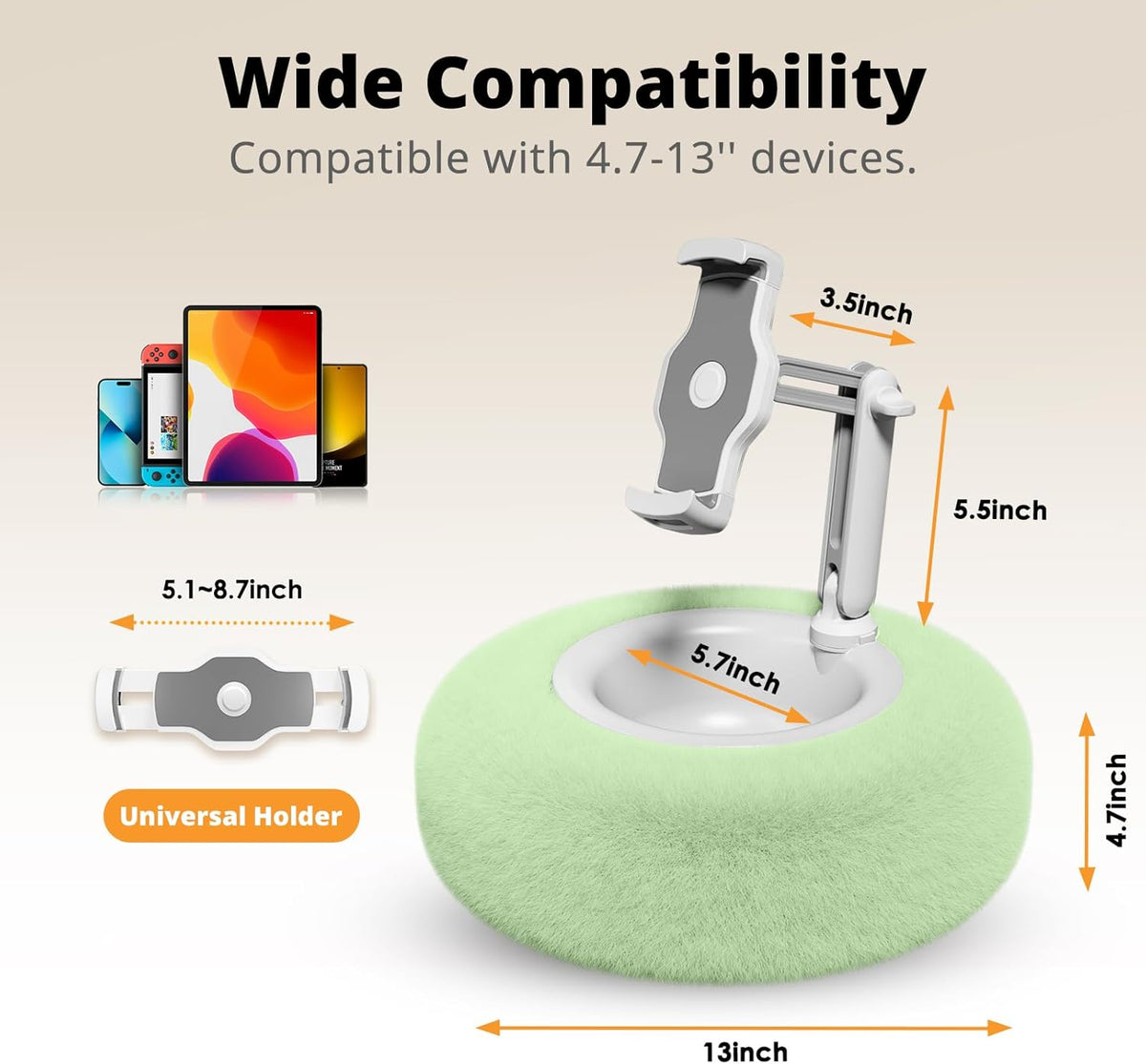 Kindle/Tablet Pillow Stand for Reading, Adjustable Tablet Pillow Stand for Lap with Detachable Bowl, Fits 4.7"-13" Kindle/Phones/Tablets/, Watch Videos, Stream Media (Green)