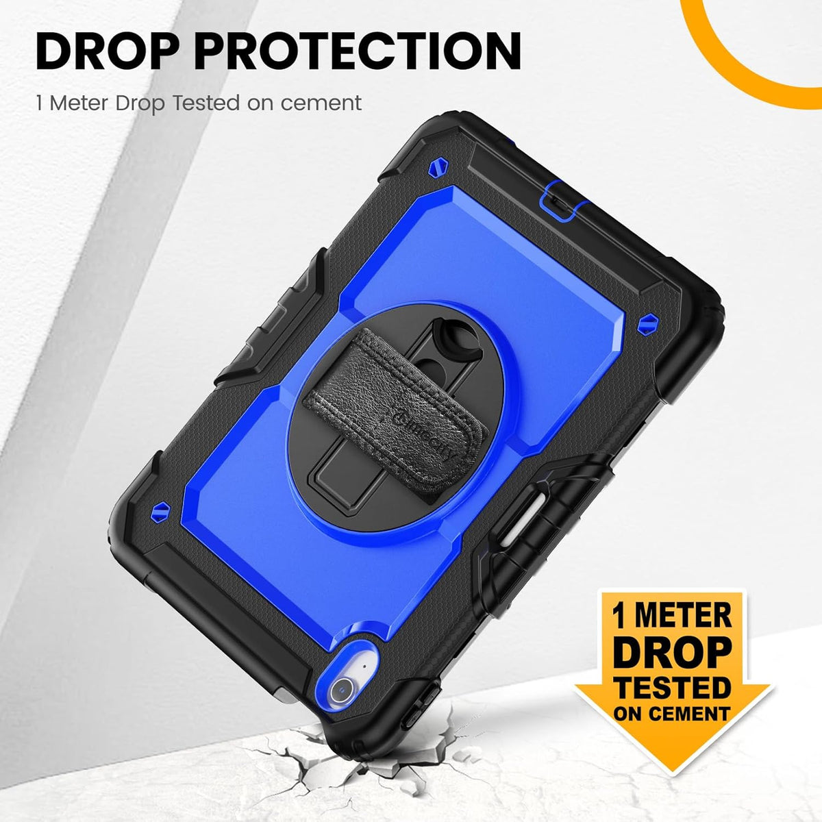 timecity Case for iPad Air 11 Inch M3/ M2 (2025/2024), 360° Rotating Stand, Pencil Holder & Wireless Charging, Shockproof with Screen Protector & Shoulder Strap - for Designers, Dark Blue
