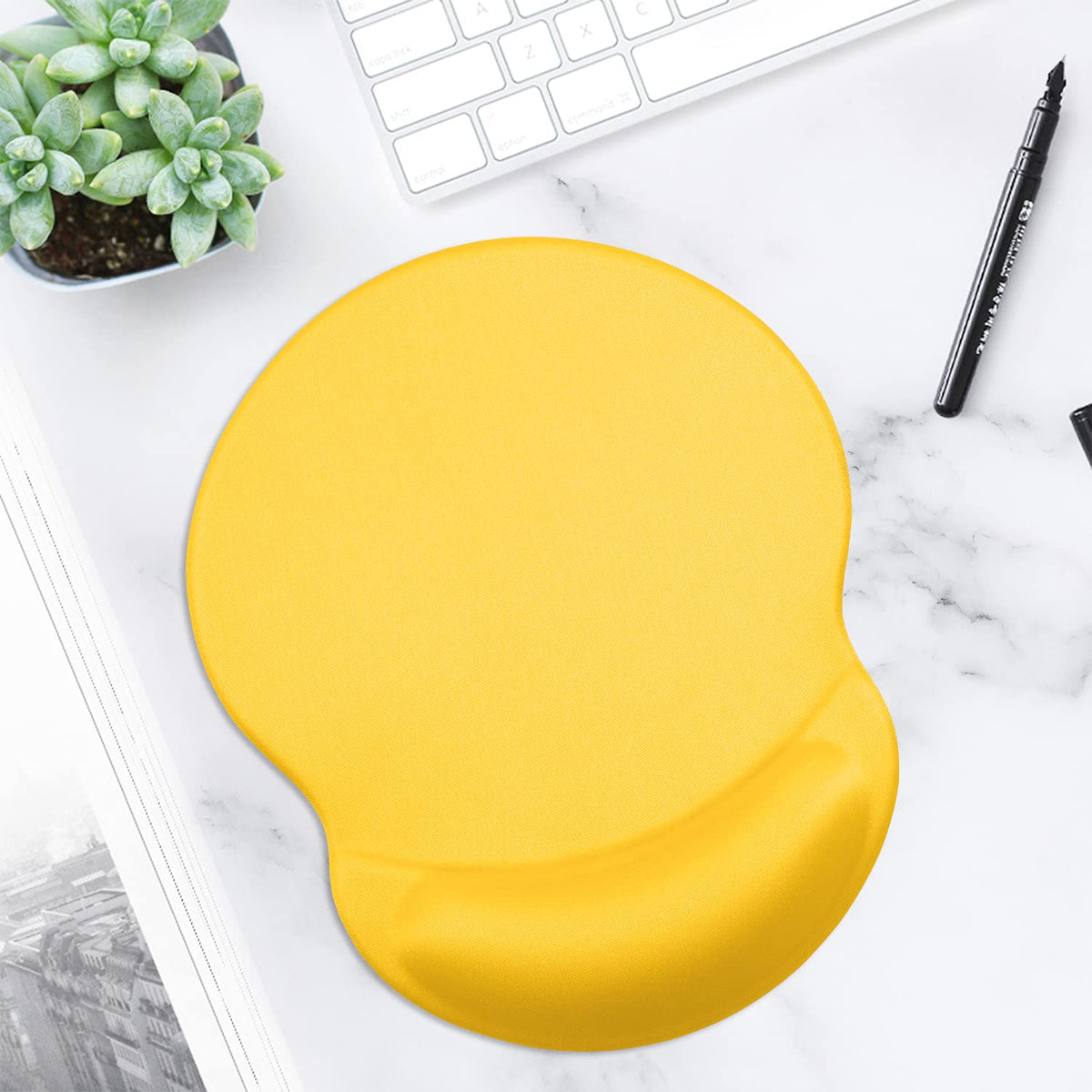 ITNRSIIET Ergonomic Mouse Pad with Gel Wrist Support Small Wrist Rest Smooth Surface Non-Slip PU Base Comfortable Office Supplies Pain Relief, 8.7 x 7.2 inches, Apricot Yellow
