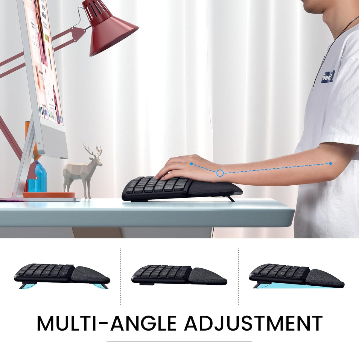 Wireless Ergonomic Keyboard, Split Keyboard with Wrist Rest and Cleaning Brush, 2.4G Computer Keyboard, Comfortable and Natural for Windows PC Laptops