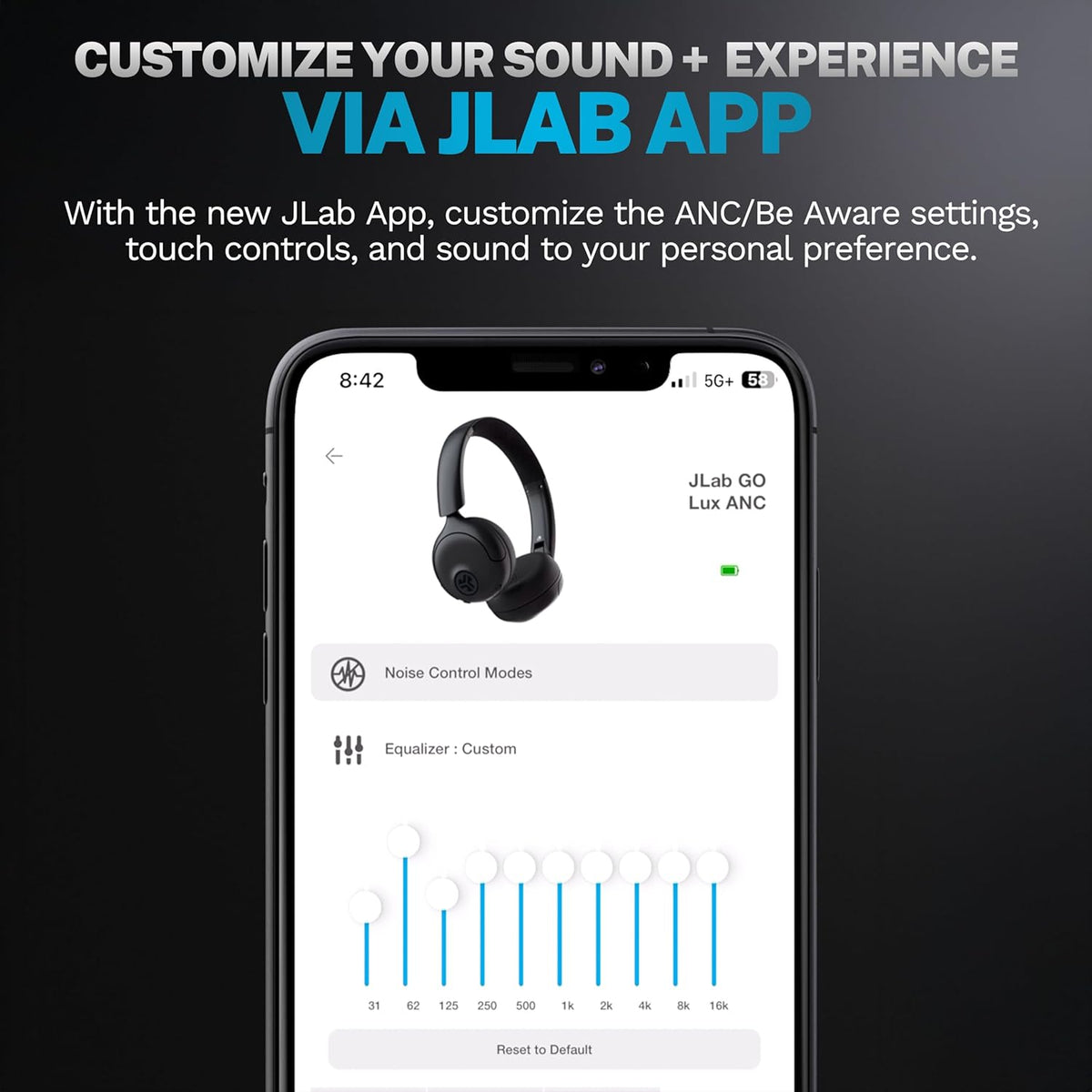 JLab Go Lux ANC Wireless Headphones, Sage, Hybrid Active Noise Cancelling, Premium On-Ear Bluetooth Headset, Customizable Sound, Be Aware Mode, Cloud Foam Comfort, Multipoint Connection