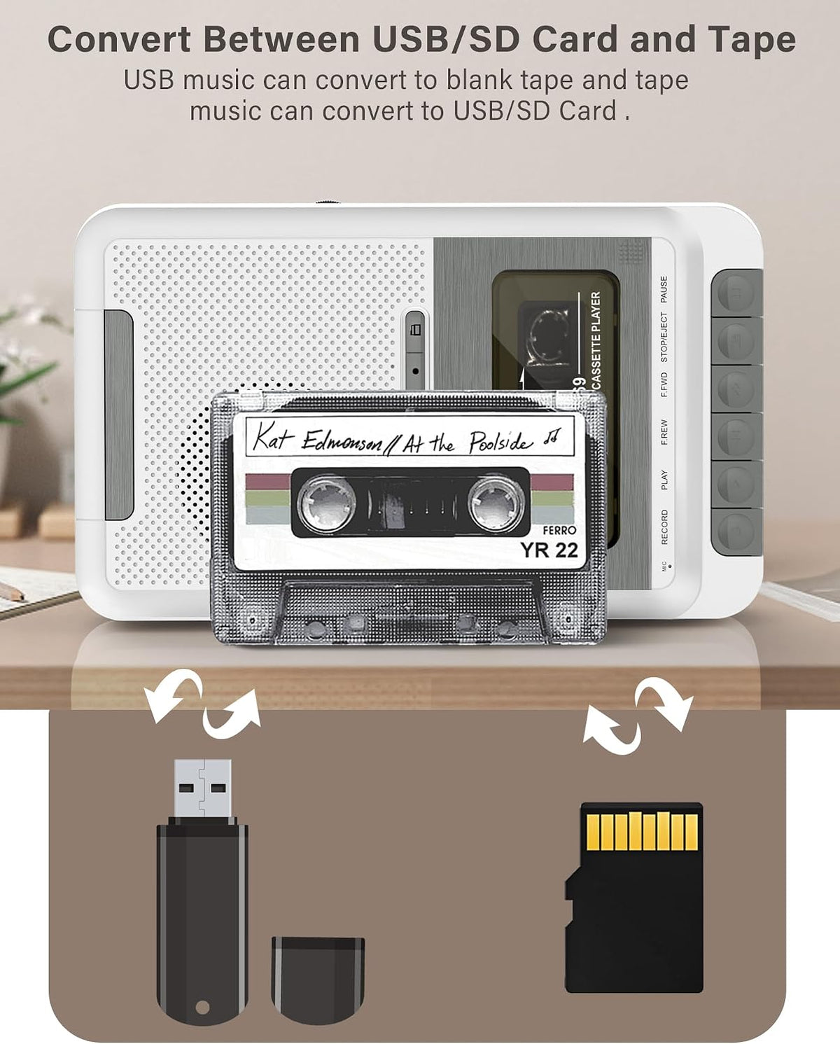 Gracioso Cassette Cassettes/USB/SD Cassette MP3 Cassette Player Recorder Converter,Record to Card via Mic, Portable