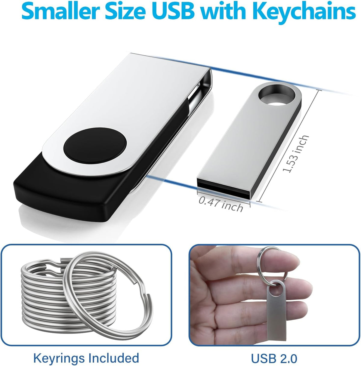 ABLAZE 1GB Flash Drive 20 Pack, Metal USB 2.0 Thumb Drives with Keychains USB Sticks Pendrives (Sliver)