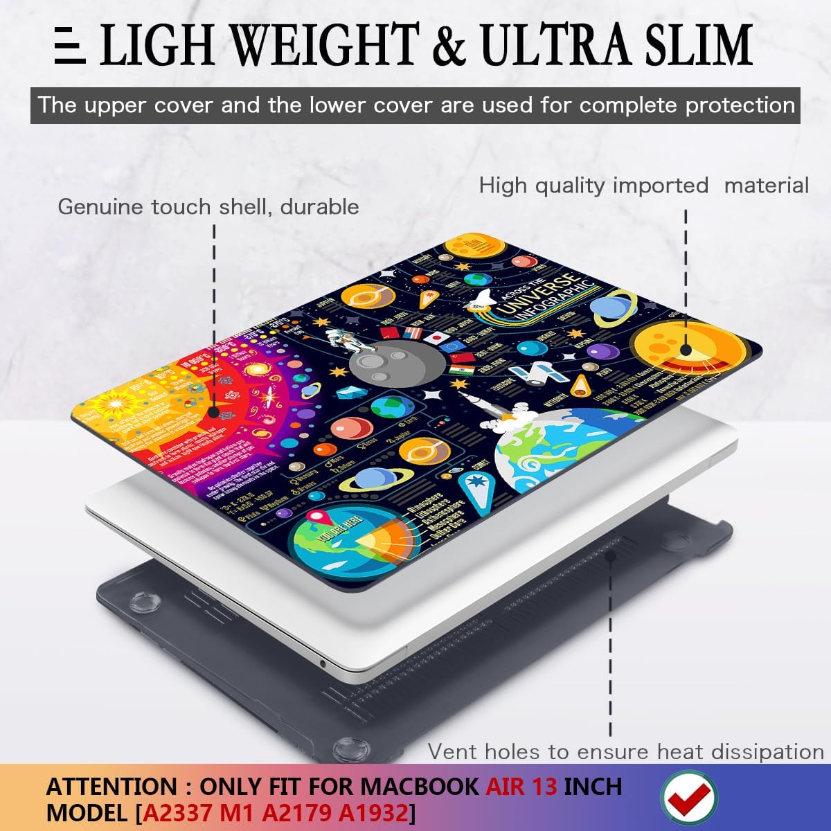CISSOOK Compatible with MacBook Air 13 inch Case 2021 2020 2019 2018 Release A2337 M1 A2179 A1932, Hard Shell Case+ Keyboard Cover for MacBook Air 13 Inch with Retina Display Touch ID, Universe Space