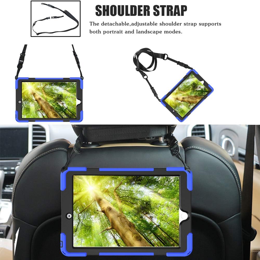 ZenRich Shockproof Case for iPad 9th/8th/7th Generation 10.2 inch 2021/2020/2019, Heavy Duty Rugged Case with Pencil Holder/360° Rotating Kickstand/Handle/Carrying Strap, Blue