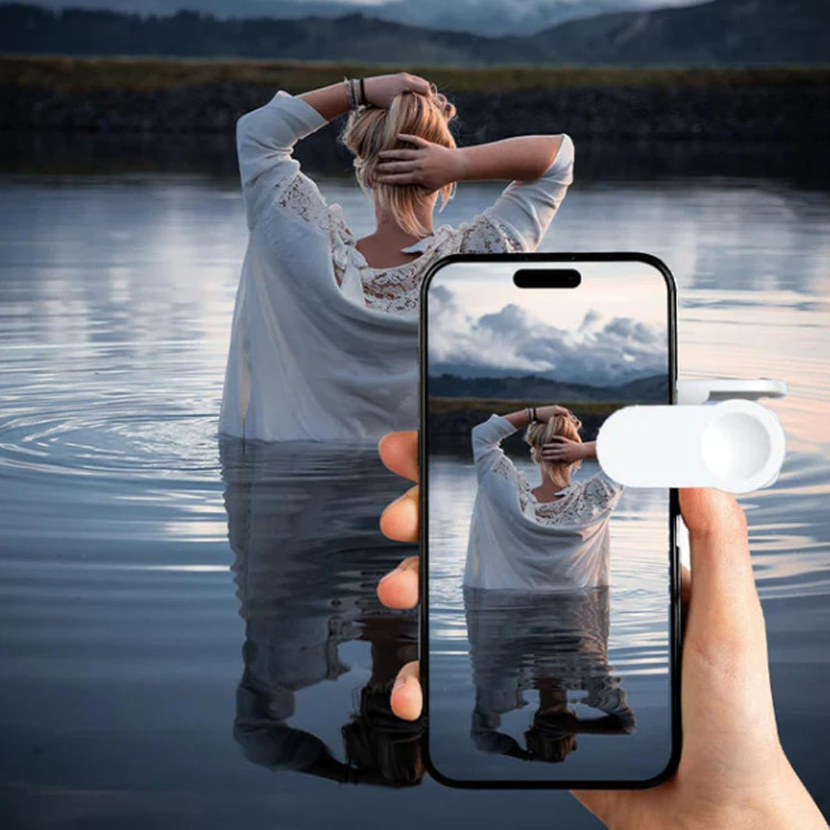 Mirror Effect Lens - Capture Stunning Reflections Instantly,Camera Mirror Reflection Clip for Back Camera Recording, Adjustable Hd Glass Phone Shooting Reflection Mirror (White)