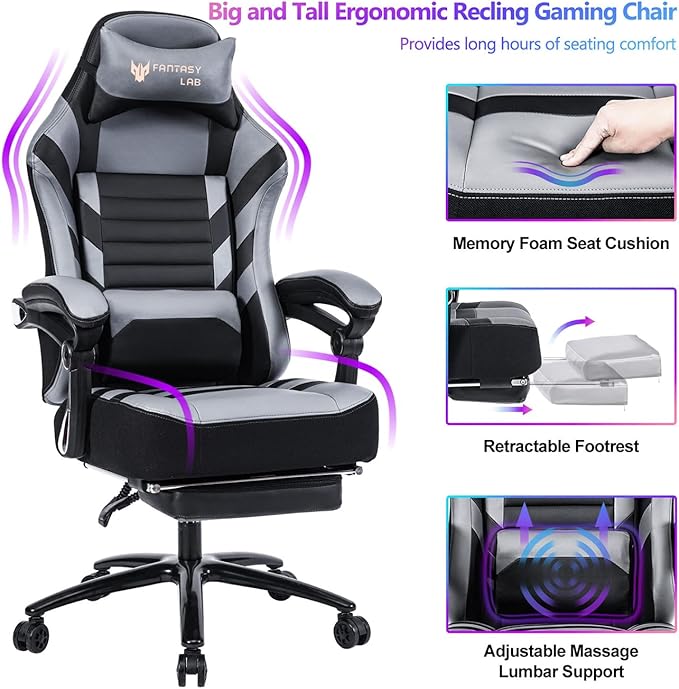 Comfort Redefined: Grey PU Adjustable Swivel Racing Office Chair - Ergonomic Design for Gamers &amp Work!