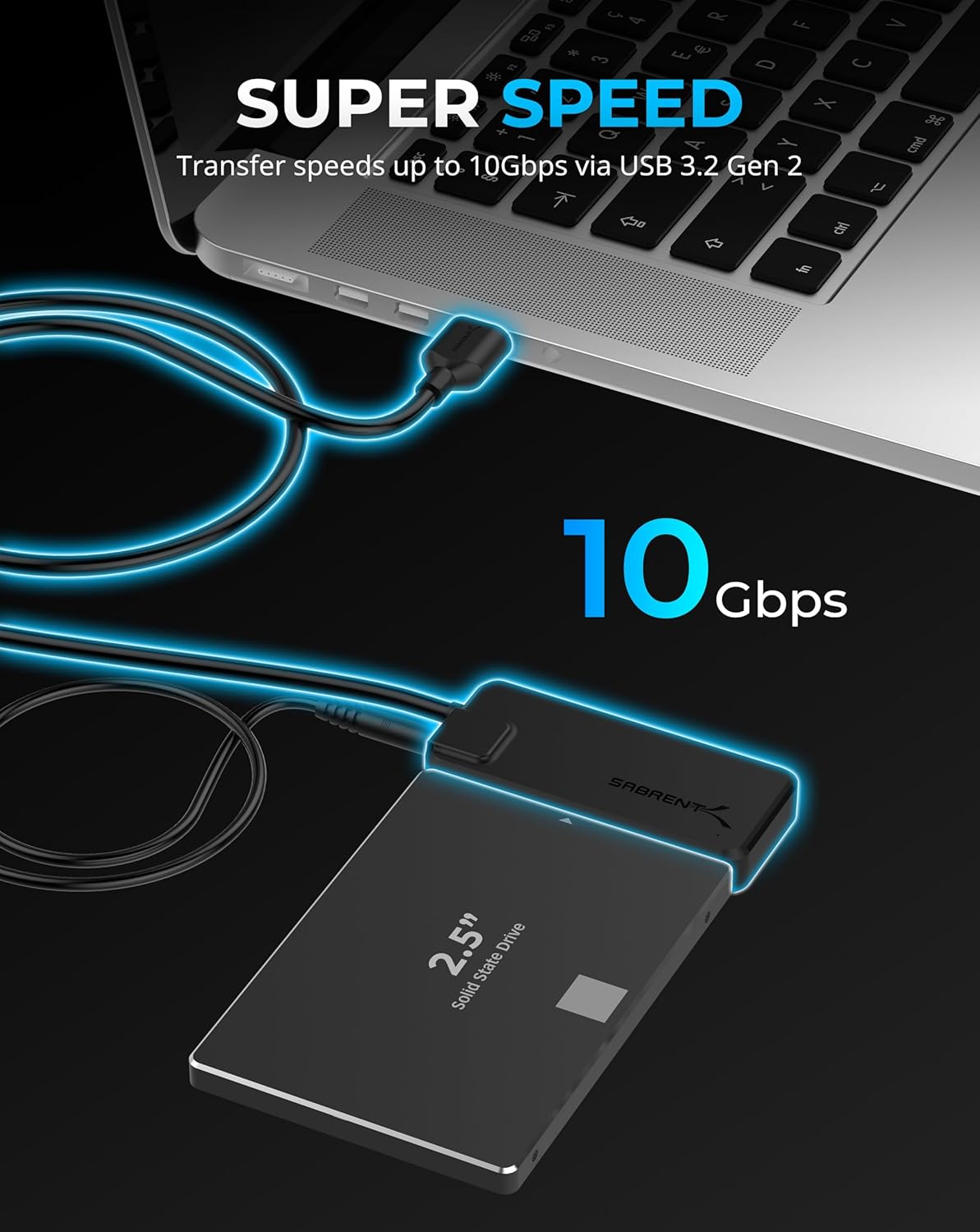 SABRENT USB 3.2 Type A to SATA/U.2 SSD Adapter Cable with 12V/2A Power Supply [EC-U2SA]