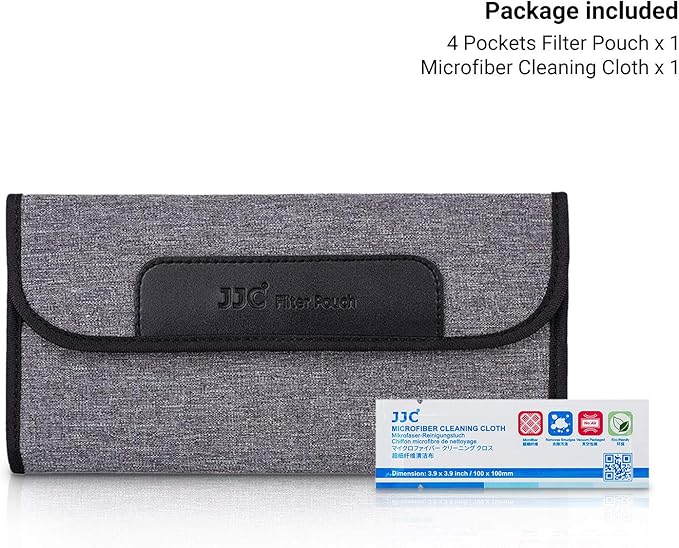 JJC 4 Pockets Lens Filter Case for Filter Up to 82mm (37mm 40.5mm 43mm 46mm 49mm 52mm 55mm 58mm 62mm 67mm 72mm 77mm),Foldout Filter Pouch with Microfiber Cleaning Cloth,Photography Filter Holder Bag