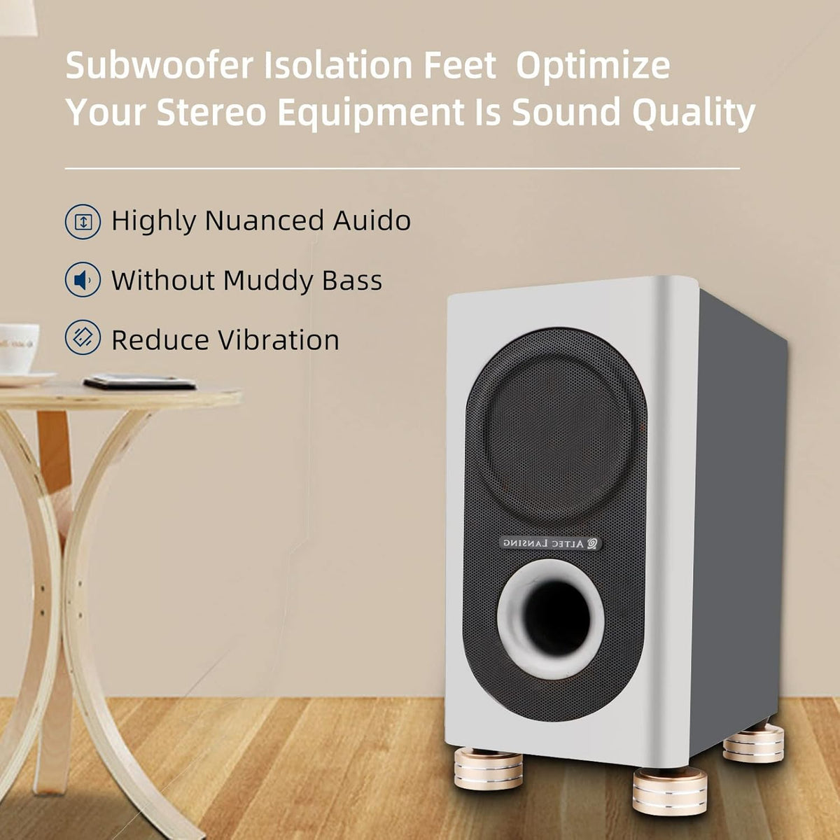 Monosaudio 4Pcs Audio Isolation Feet Turntable Feet 40x20mm Turntable Isolation Pad Replacement with Non-Slip Rubber Ring/3M Adhesives/M4 Screw for Speakers,Subwoofers,Amplifier,Turntable（Rose Gold）