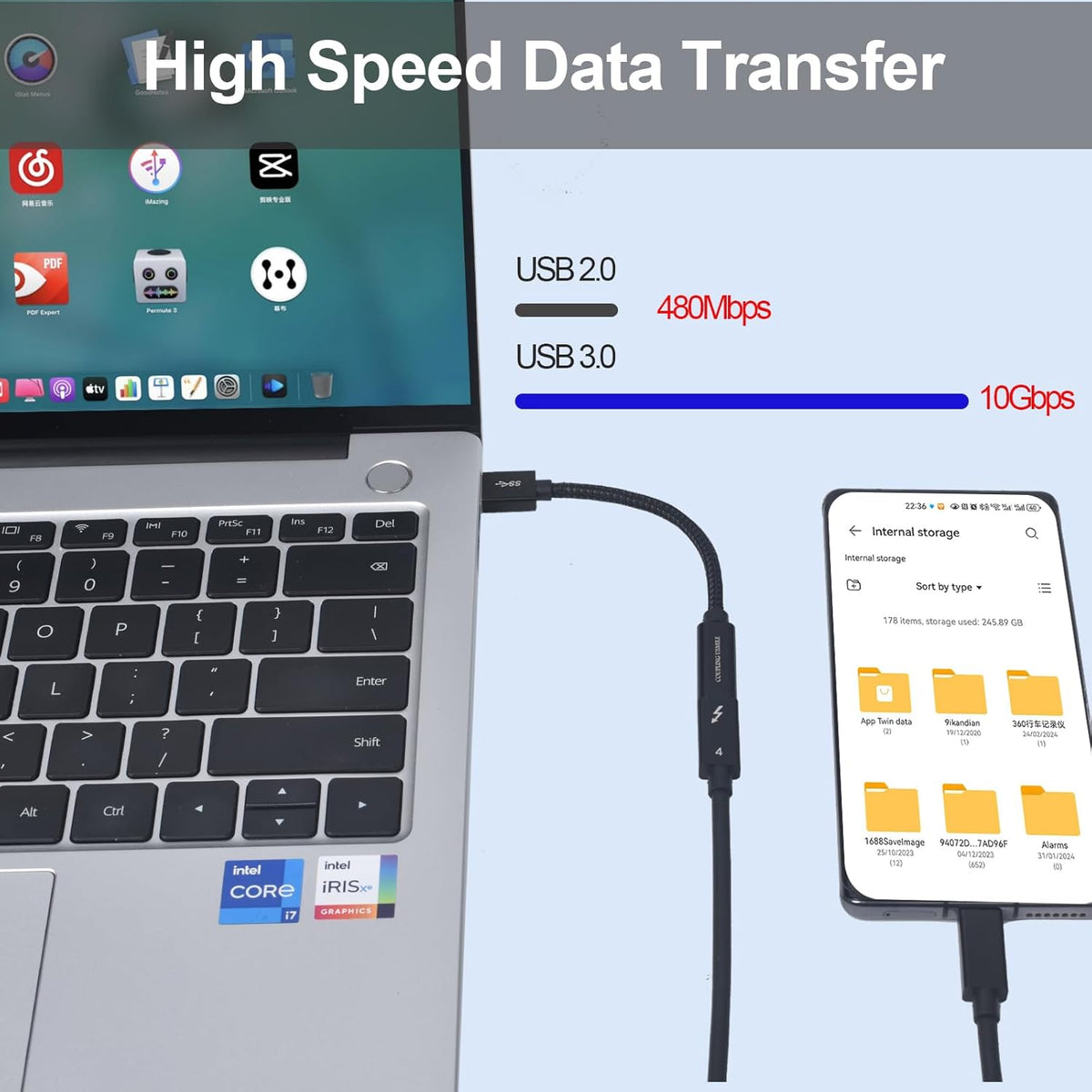 USB to USB C Adapter, Transfer up to 10Gbps,USB to Type C Charger Cable Adapter,Compatible with MacBook/iMac/iPad/iPhone 15 Series, Galaxy Note S24 Series(2pcs Black)