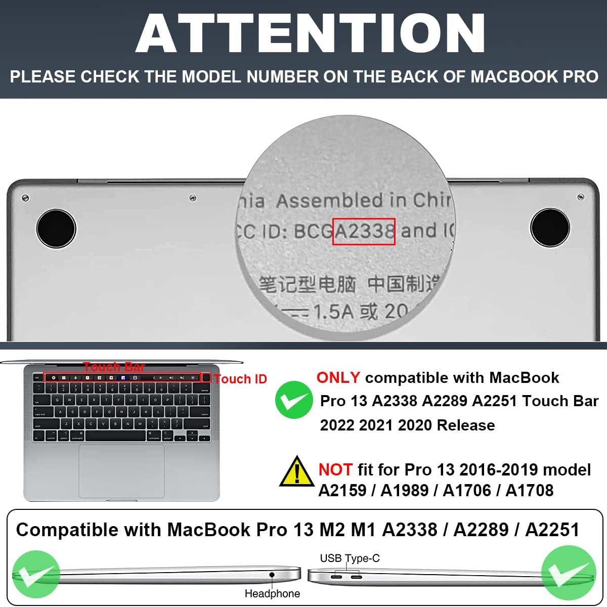 for MacBook Pro 13 inch Case M2 2022 2021 2020 Release A2338 M1 A2289 A2251 with Touch Bar & Touch ID, Astronaut Moon Glitter Black Plastic Hard Laptop Cover Keyboard Skin Screen Protector