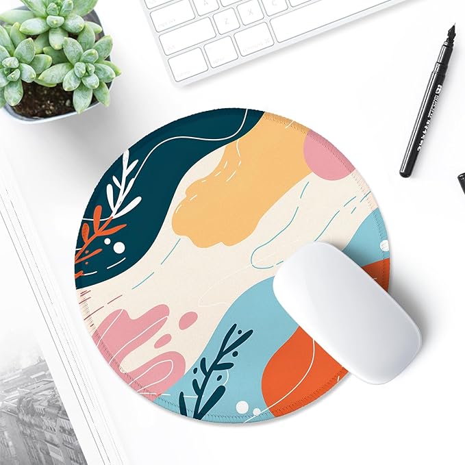 ITNRSIIET Round Mouse Pad with Stitched Edge Premium-Textured Waterproof Non-Slip Rubber Base Desktop Protection Mat Diameter 8.7 inches, Art Style Pattern