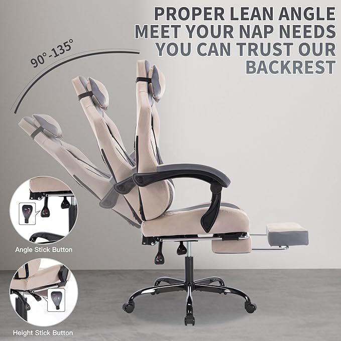 Gaming Chair Home Office Computer Chair Ergonomic Executive Swivel Rolling Chair with Footrest Comfortable Headrest and Lumbar Support for Back Pain Women Men (Grey)