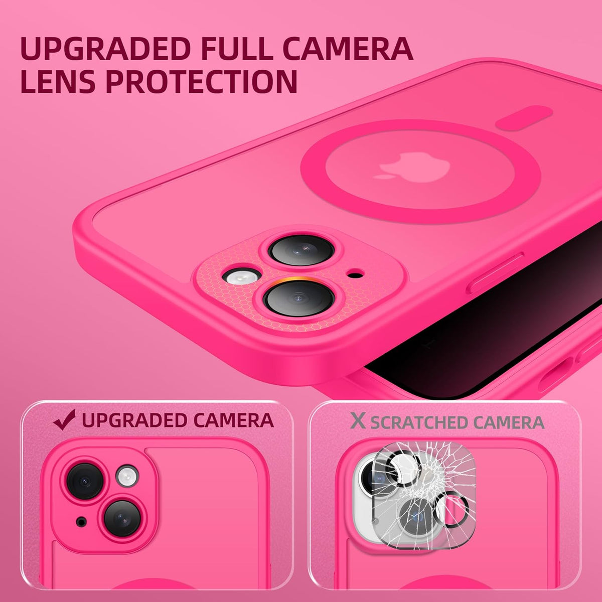 BERFY Magnetic for iPhone 14 Case, Compatible with MagSafe, Built-in Privacy Screen Protector and Upgraded Camera Protection, Anti-Spy Full Body Shockproof Phone Case for 14 6.1", Hot Pink