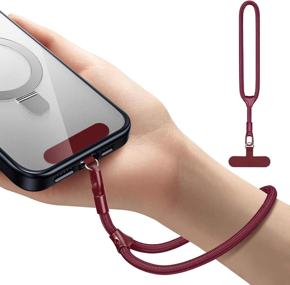 Phone Wrist Strap, Universal Adjustable Hand Wrist Strap Lanyard for iPhone 16 and Most Smartphones, Multifunctional Patch Lanyard with Phone Tether Tab for Women and Men, Wine Red