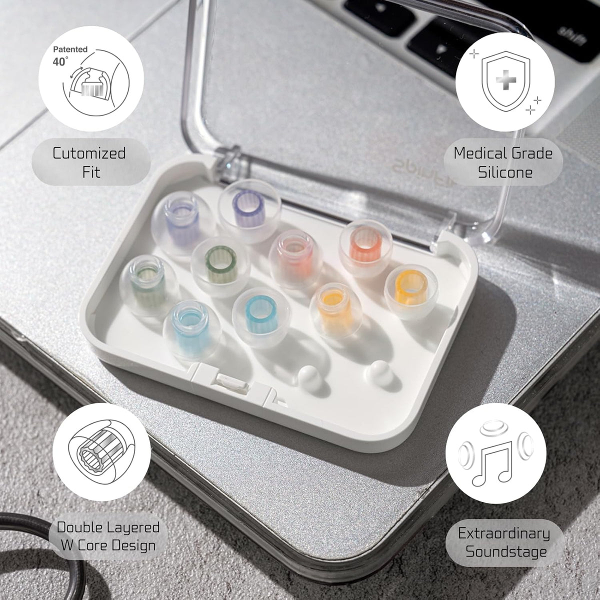 SpinFit W1 for IEM - L - Patented Medical-Grade Silicone Ear Tips, Double W-Shaped Tube Core, More Stability