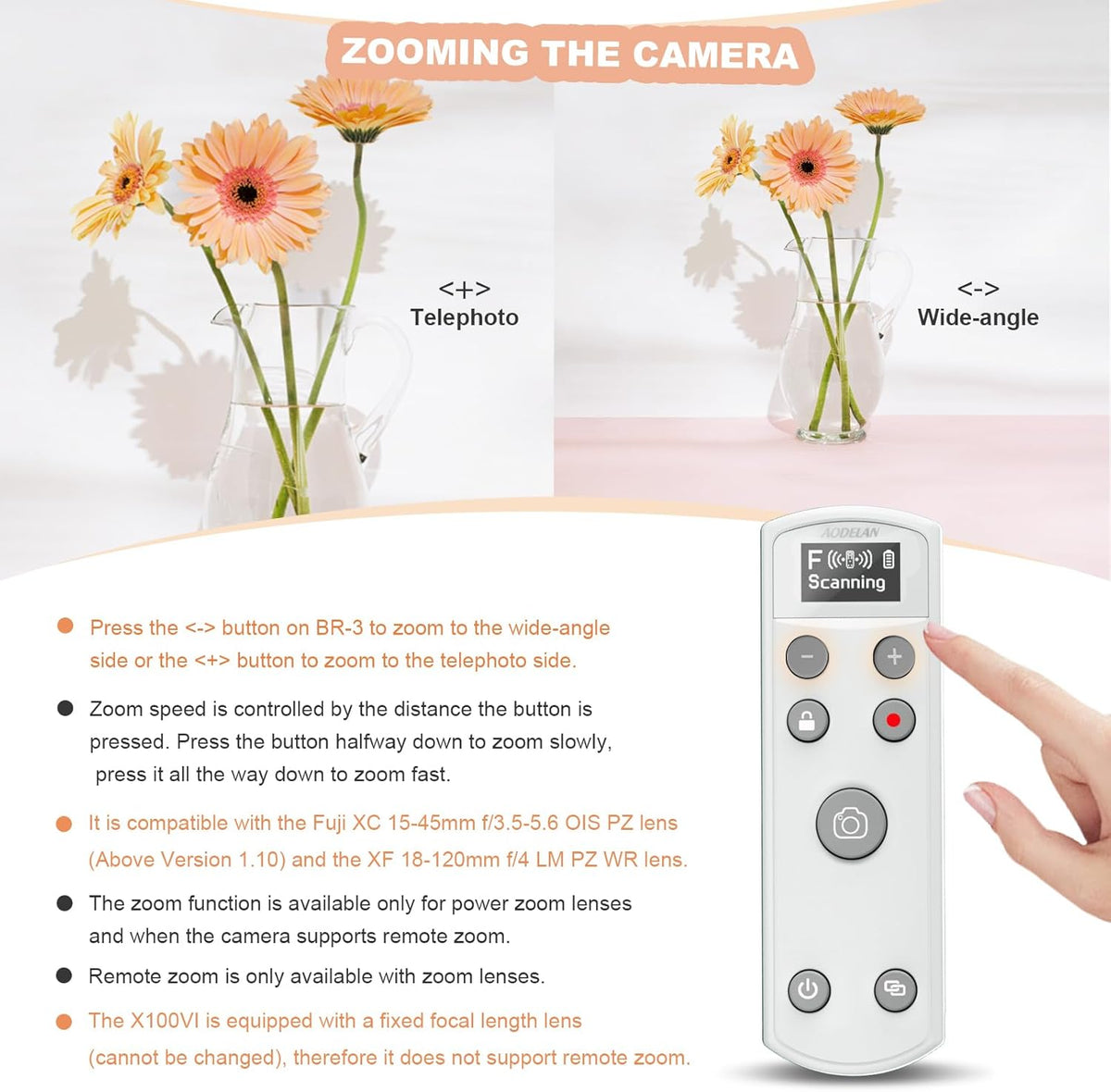 Remote Control for Fujifilm Camera,USB-C Rechargeable Wireless Shutter Release with OLED Screen for Fujifilm Fuji X100VI,X-T5,X-T4,X-T3,X-T50,X-T30II, X-T30,X-S20,X-S10,X-H2S,X-H2,X-E5 (White)