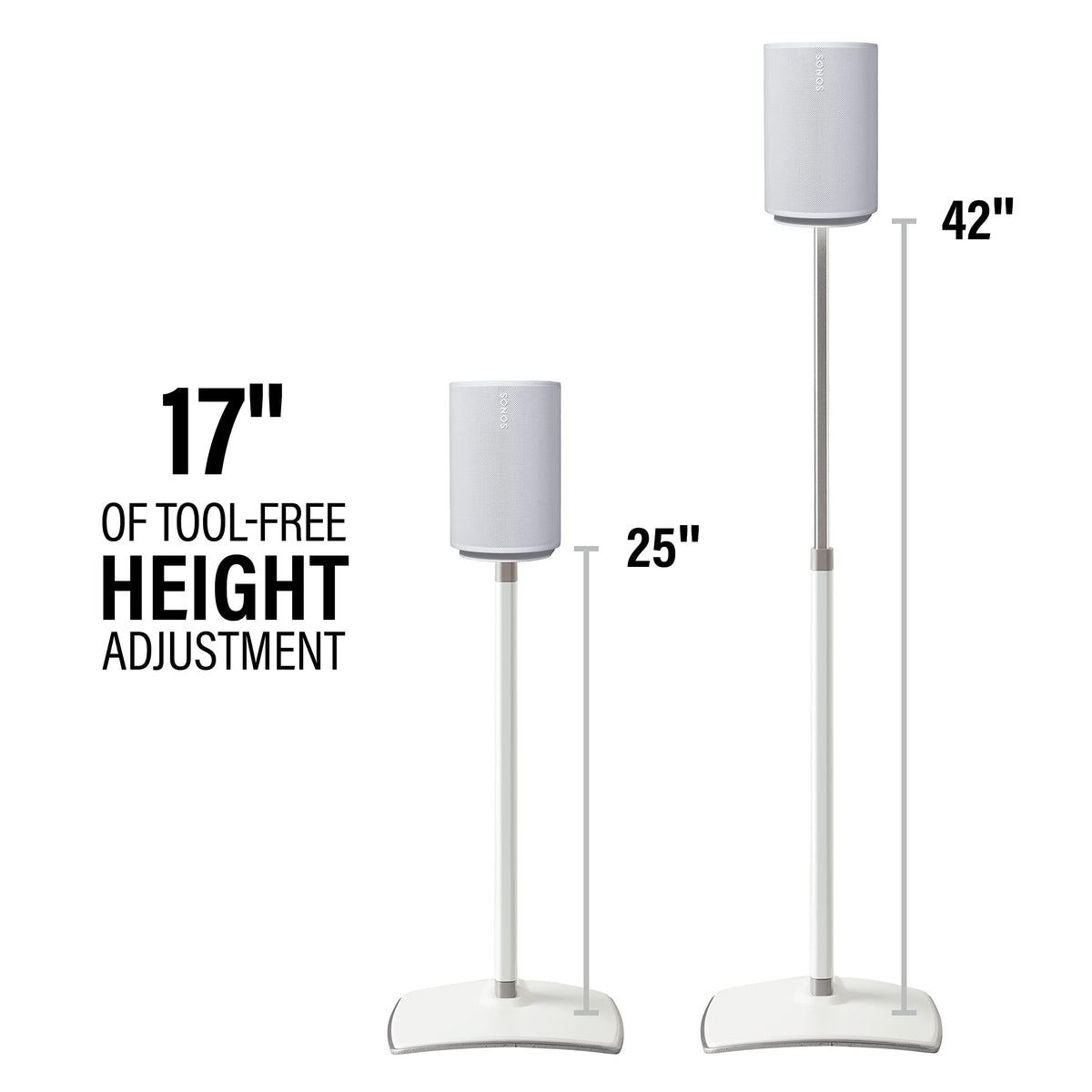 Sanus Speaker Stand for Sonos Era 100 Speakers - Height Adjustable Single Stand w/Easy 3 Step Install - Includes Rubber Feet & Carpet Spikes - White