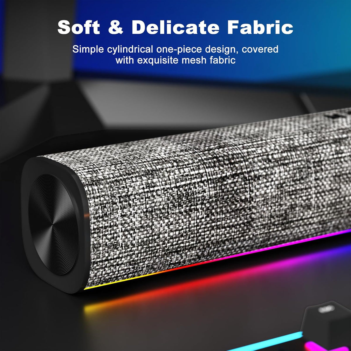 SOULION R100 Bluetooth Computer Speakers with Dynamic LED Light, USB Plug & Play PC Speakers with Switch Button, Clearly Sound Soundbar for Desktop Laptop Monitor(USB-C to USB Adapter Included)
