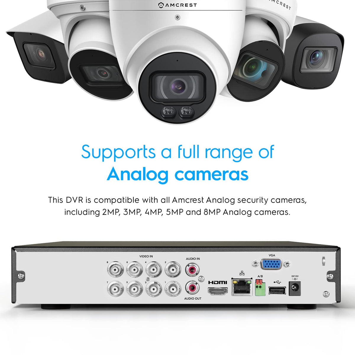 Amcrest 5MP UltraHD 8 Channel DVR Security Camera System Recorder, 5MP Security DVR for Analog Security Cameras, Remote Smartphone Access, HDD