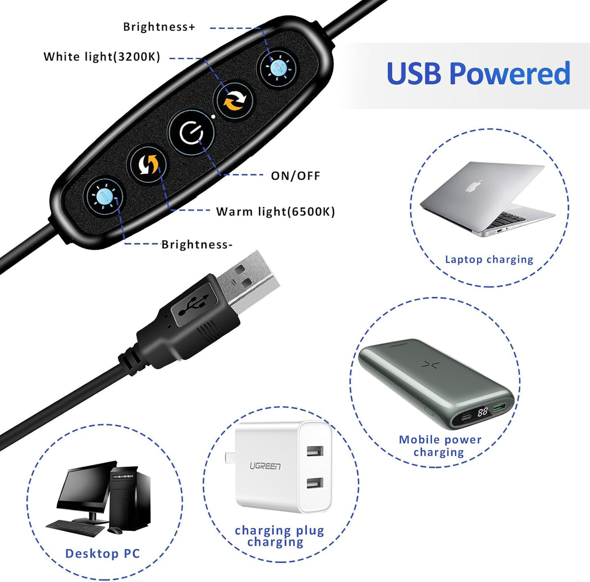 Video Conference Lighting Kit， Clip on Light Reading Lights， Ring Light, 360 ° Flexible Gooseneck Bed Night Light ，Computer Laptop Video Conferencing