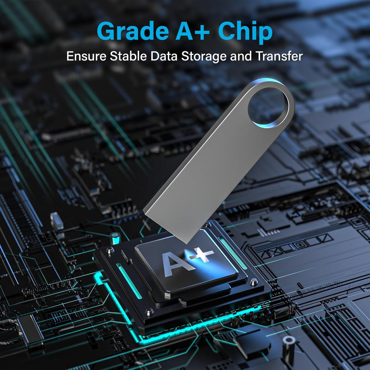 ABLAZE 16GB Flash Drive 2 Pack, Metal USB 2.0 Thumb Drives with Keychains USB Stick Pendrive (Sliver)