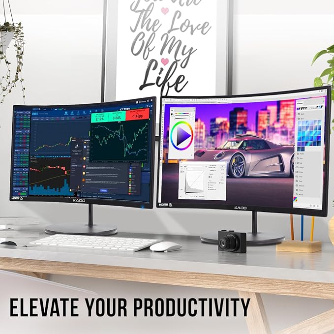 Kado Dual Monitor Setup - 2-Pack 24 Curved 1920x1080 Computer Monitor 1500R 75Hz VESA Mount HDMI Office Gaming Hybrid Built-in Speakers (C24X Dual Series)