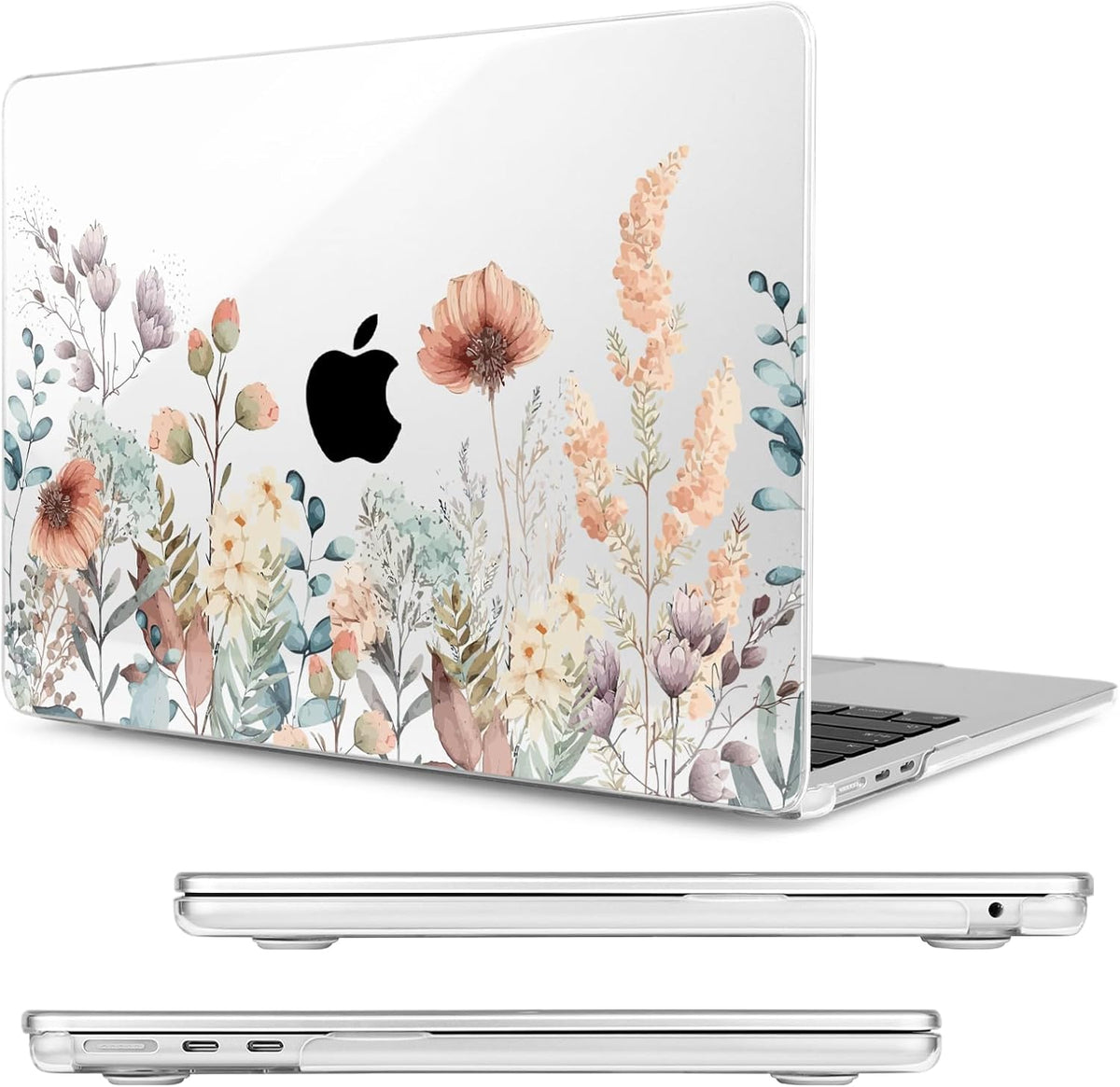Compatible with MacBook Air 13.6 inch Case, M4 A3240/M3 A3113/M2 A2681 (Released 2025 to 2022), Hard Shell, Keyboard Cover, Screen Protector, Webcam Cover & Type-C Adapter, Abstract Flower