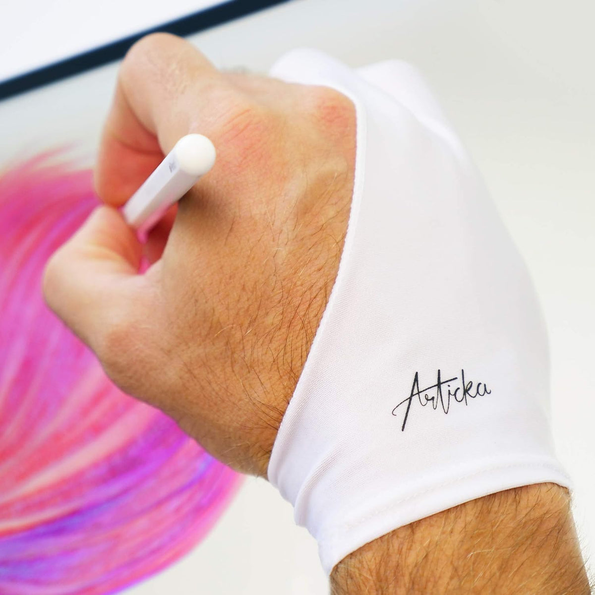 Articka Artist Glove for Drawing Tablet, iPad (Smudge Guard, Two-Finger, Reduces Friction, Elastic Lycra)
