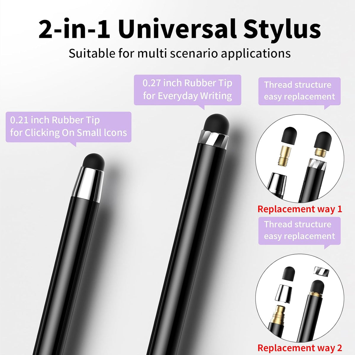 10 PCS Stylus,Stylus Pen for Touchscreen,Stylus 2-in-1 High Sensitivity & Precision Suitable for All Touch Screens of iPhone/ipad/Android Tablets(10 Stylus Pen Purple/Black + 20 Tips)