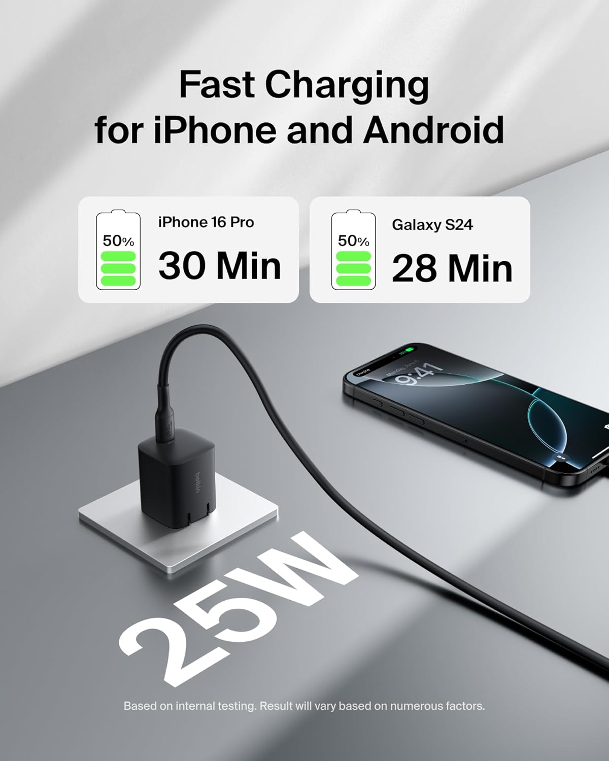 Belkin USB C Charger Block 25W (2 Pack) USB C Cable Included - PD3.0 PPS Fast Charging for Samsung Galaxy S25, S24, S23, S22, Apple iPhone 16, iPhone 15, Google Pixel 9, Nintendo Switch, etc - Black