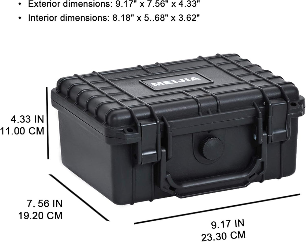 MEIJIA Portable Waterproof Protective Hard Case,Compact Camera Case with Customizable Fit Foam,Elegant Black,Fit for Drones,Camera,Lens, 9.17inchx7.56inchx4.33inch, Black, Dry Case