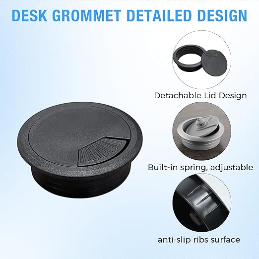 Desk Grommet 2-3/8" (60 mm), Desk Cord Hole Cover, White 2 Pcs