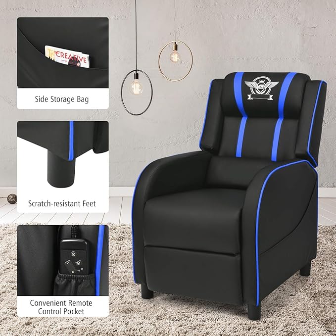 GORELAX Modern Massage Gaming Recliner Chair PU Leather Home Theater Recliner Chairs w/Footrest and Massage Racing Style Sofa Chair for Living Bedroom Gaming Room