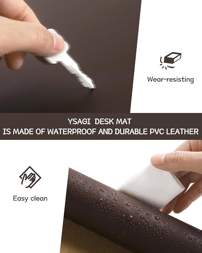 YSAGi Non-Slip Leather Desk Pad L Size, Waterproof Laptop Computer Desk Keyboard Mat, Table Protector Blotter Mat, Large Mouse Pad for Office/Work/Home/Decor(Dark Brown, 35.4" x 17")