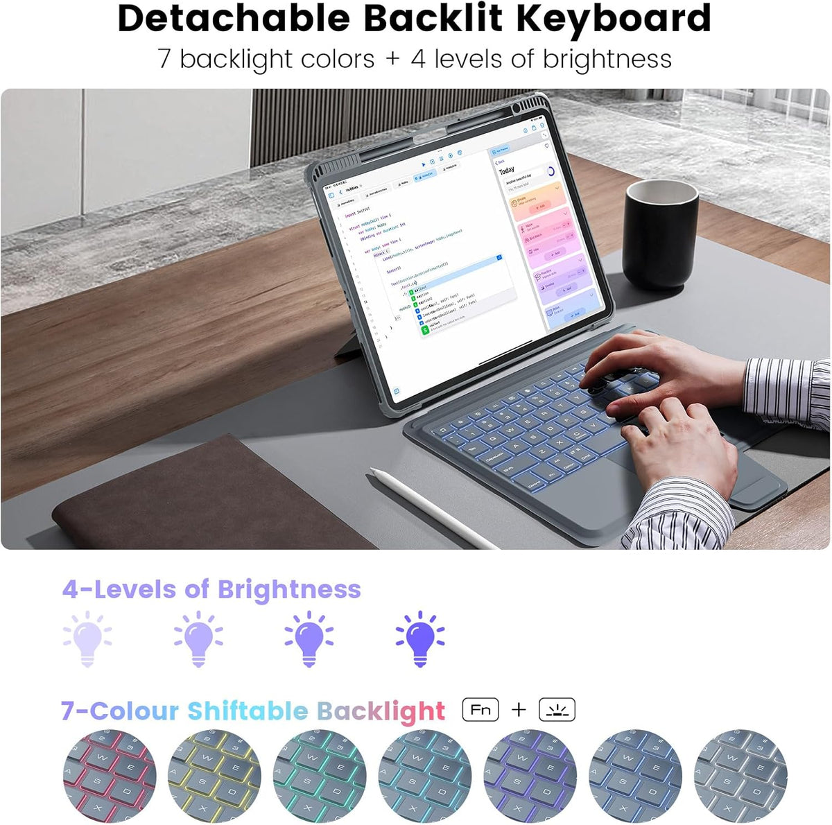 Nillkin for iPad Air 13 M2 M3 Case with Keyboard Backlit Bumper iPad Pro 12.9 (3rd, 4th, 5th and 6th gen) Detachable Keyboard with Built in trackpad, Stand,US English (Elite Grey)