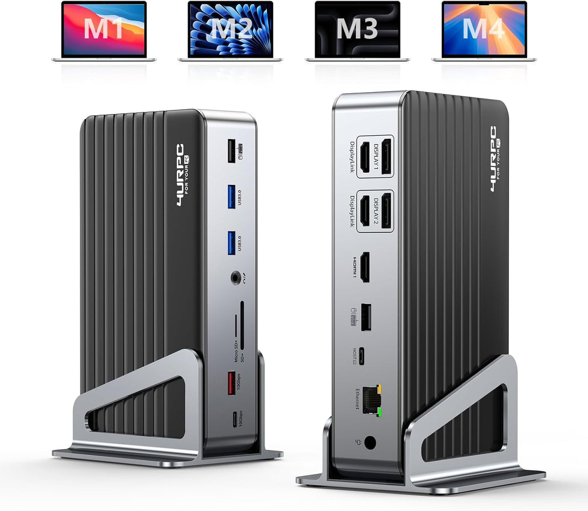 DisplayLink Docking Station Triple 4K@60Hz Monitor with 120W Power Adapter, Laptop Dock for Thunderbolt 5/4/3, USB C M1/M2/M3/M4 MacBook/Windows(Single 8K)/Chrome(3 HDMI, 2 DP, 6 USB, Ethernet)