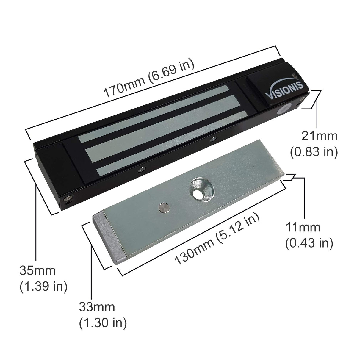 Visionis VS-VISML300LED-BL Indoor 300lbs Black Electromagnetic Lock with LED Sensor for Door Access Control