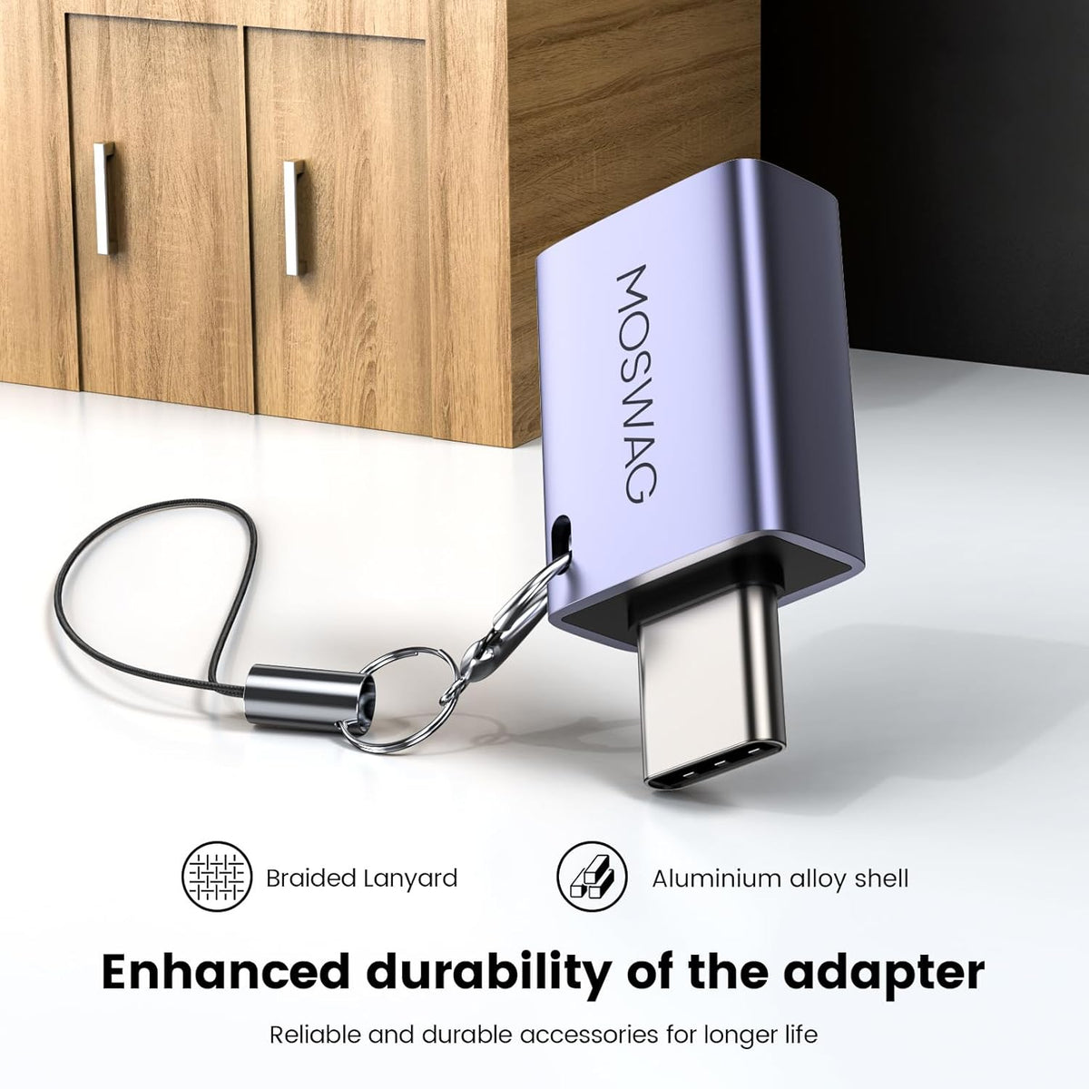 MOSWAG 2 Pack USB C to USB Female Adapter, USB 3.0 to Thunderbolt 3 OTG Adapter Compatible with iPhone 16 15 Max,MacBook Pro Air,Mac,iPad,Microsoft Surface Go,Samsung S24 S23 S22